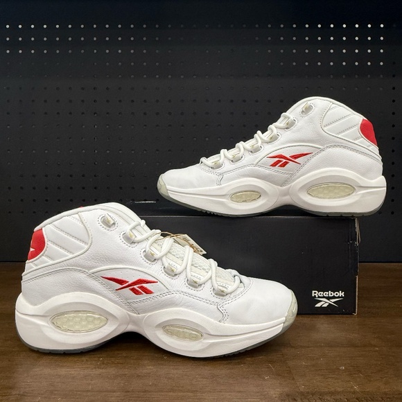 New W/ Box! Men's Reebok Iverson Question Mid 'Dr. J' White Red Classic Sneakers - Picture 2 of 4